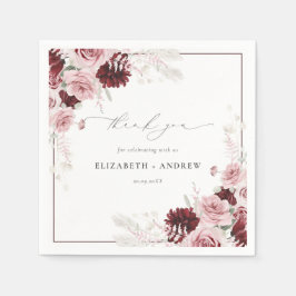 Guardanapo De Papel Elegante Casamento em Aquarela Rosa Poeira Borgonh