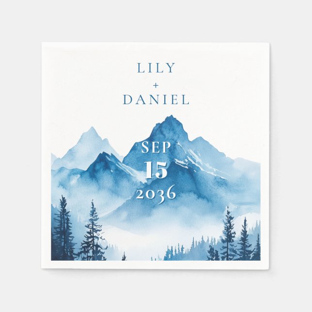 Guardanapo De Papel Elegante Casamento Moderno em Aquarela Montanhas A (Frente)