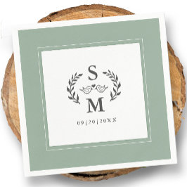 Guardanapo De Papel Elegante Casamento Monograma Crest Wreath Sage Ver