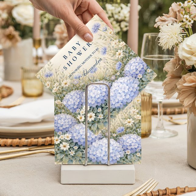 Guardanapo De Papel Elegante Chá de Bebê com Hortênsias em Azul Empoei (Criador carregado)