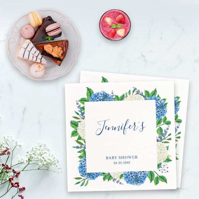 Guardanapo De Papel Elegante Chá de fraldas de Hydrangea Azul Botânico (Criador carregado)