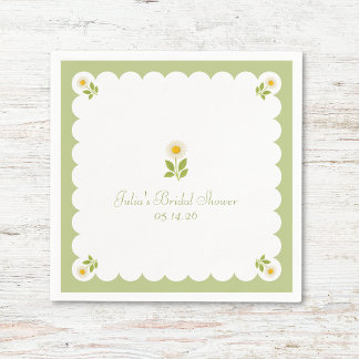 Guardanapo De Papel Elegante Chá de panela Sage Green Daisy Cute