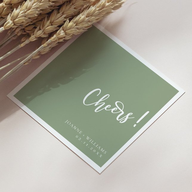 Guardanapo De Papel Elegante Cheers com Letra Mão: Casamento Verde Sag (Personalized Elegant Hand-Lettered Cheers: Sage Green Wedding Napkins)