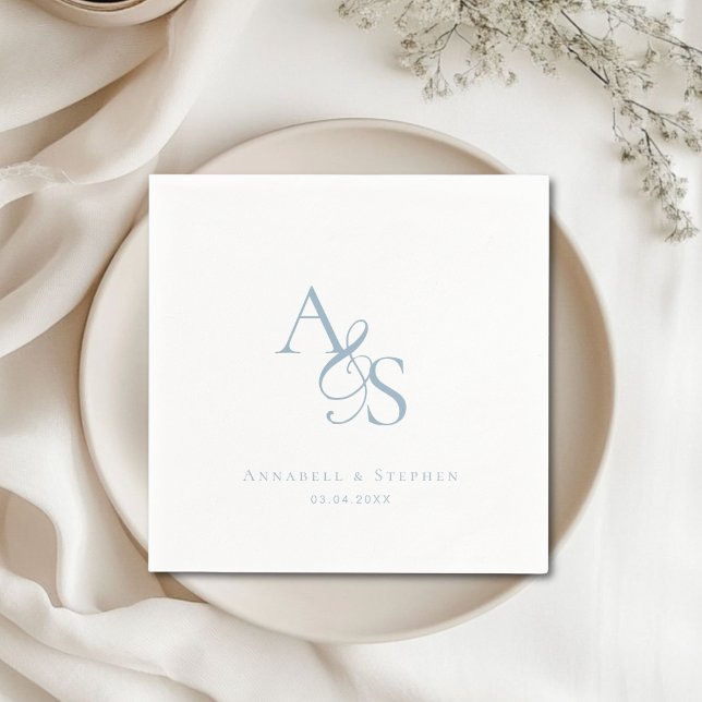 Guardanapo De Papel Elegante, Clássico, Monograma, Casamento (Elegant Classic Monogram Blue Wedding Napkins)
