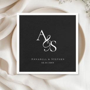 Guardanapo De Papel Elegante, Clássico, Monograma, Casamento Negro
