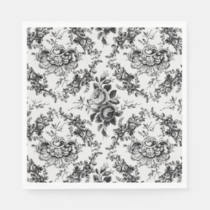 Guardanapo De Papel Elegante com gravura em francês Black Floral Toile
