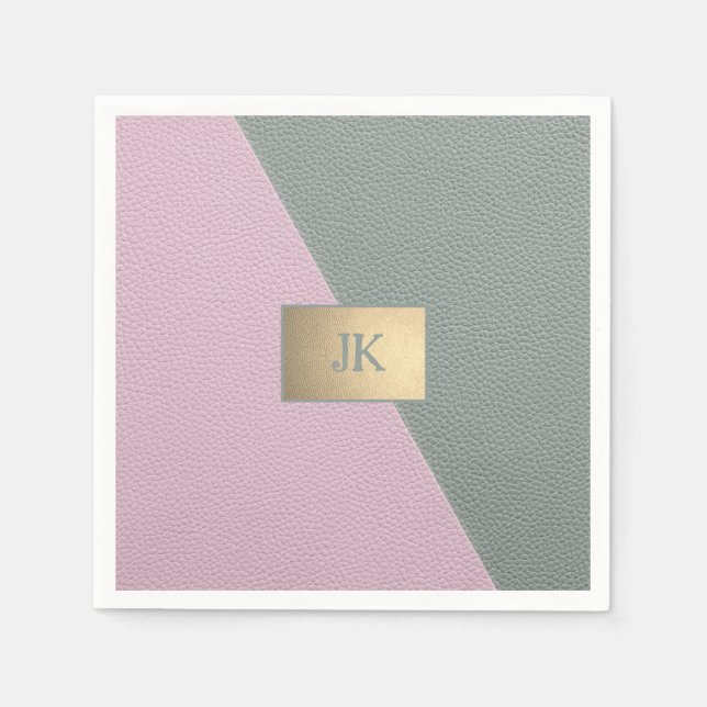 Guardanapo De Papel Elegante couro rosa verde Monogram   (Frente)