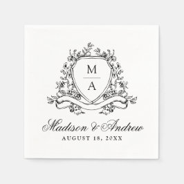 Guardanapo De Papel Elegante Crista Floral Monograma Preto Casamento
