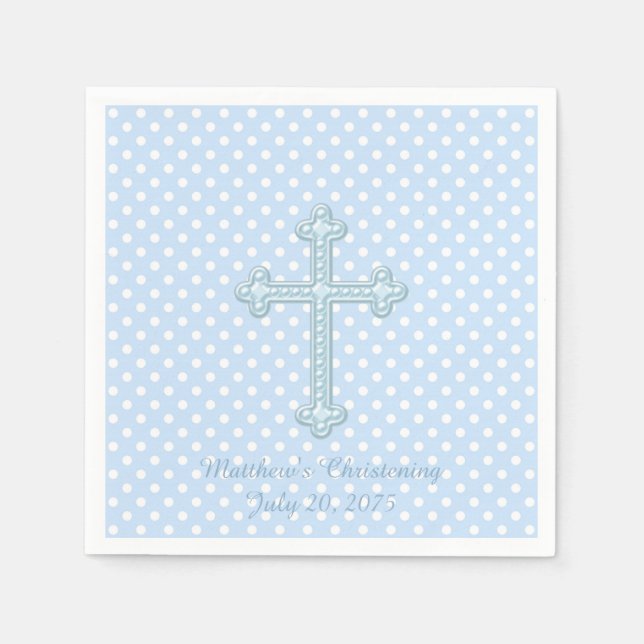 Guardanapo De Papel Elegante Cross Blue Christening (Frente)