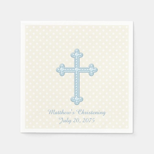 Guardanapo De Papel Elegante Cross Blue Christening (Frente)