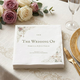 Guardanapo De Papel Elegante Cruz Católica Floral para Casamento