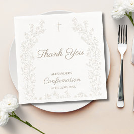 Guardanapo De Papel Elegante Cruz Floral Confirmação Obrigado