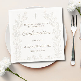 Guardanapo De Papel Elegante Cruz Floral de Confirmação Obrigado