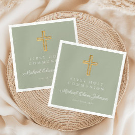 Guardanapo De Papel Elegante Cruz Verde Sage Religiosa Primeira Comunh