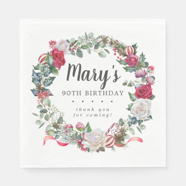 Guardanapo De Papel Elegante de aniversário do 90 de Rosa de Botânica  (Frente)