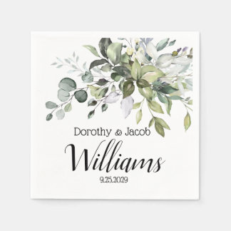 Guardanapo De Papel Elegante de Aquarela Personalizada Eucalyptus Gree
