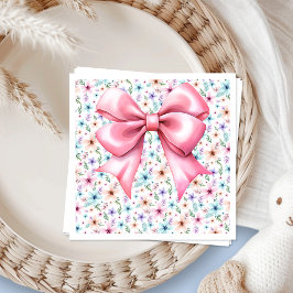 Guardanapo De Papel Elegante Design Floral Laço Rosa Coquette