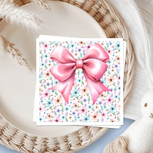 Guardanapo De Papel Elegante Design Floral Laço Rosa Coquette