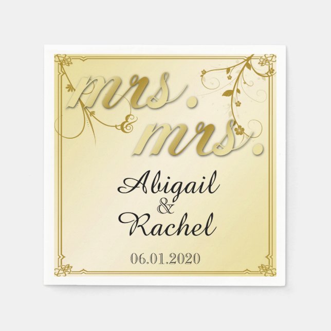 Guardanapo De Papel Elegante Dourada Floral Sra. Wedding Napkin (Frente)