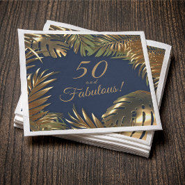 Guardanapo De Papel Elegante Dourado Azul 50 Fabuloso Aniversário