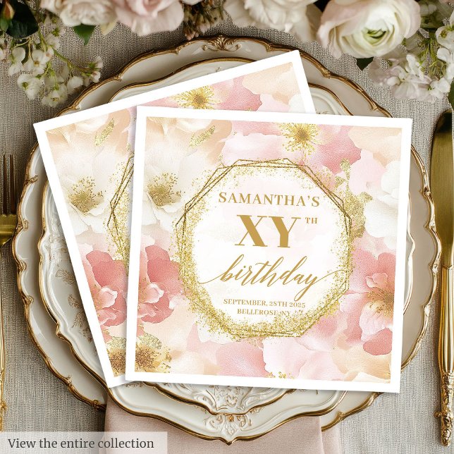 Guardanapo De Papel Elegante Dourado Blush 80 Aniversário Texto Person (Elegant Gold Blush 80 Birthday Napkins Custom Text)