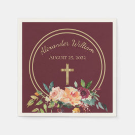 Guardanapo De Papel Elegante Dourado Burgundy Floral Baby Christening