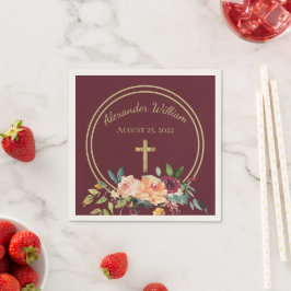 Guardanapo De Papel Elegante Dourado Burgundy Floral Baby Christening