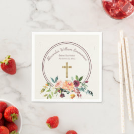 Guardanapo De Papel Elegante Dourado Burgundy Floral Baby Christening