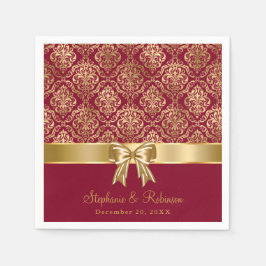 Guardanapo De Papel Elegante Dourado Damask Sobre Casamento De Borgonh