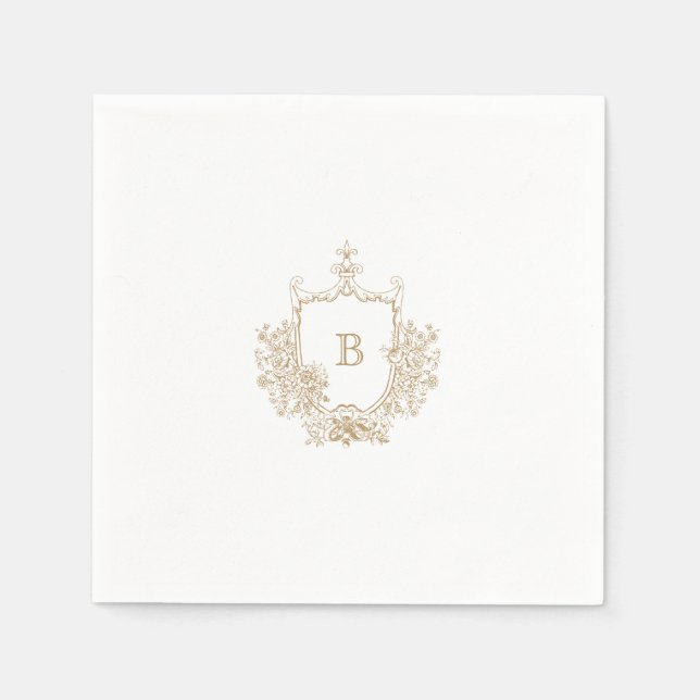 Guardanapo De Papel Elegante Dourado Monograma Casamento Napkin (Frente)