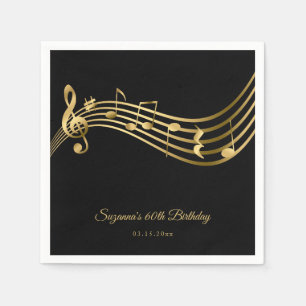 Guardanapo De Papel Elegante Dourado Music Notes Modern 60th Birthday