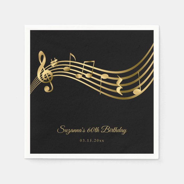 Guardanapo De Papel Elegante Dourado Music Notes Modern 60th Birthday (Frente)