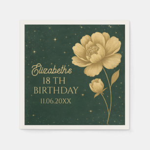 Guardanapo De Papel Elegante Dourado Peony Birthday Napkins - Decoraçã