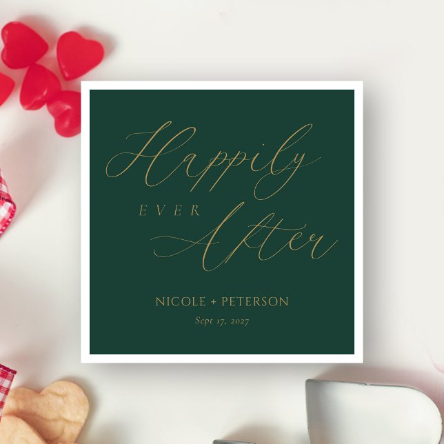 Guardanapo De Papel Elegante Dourado Script Emerald Green Wedkins (Personalized Elegant Gold Script Emerald Green Wedding Napkins
)