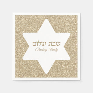 Guardanapo De Papel Elegante e Dourada Glitter judeu Shabbat Shalom
