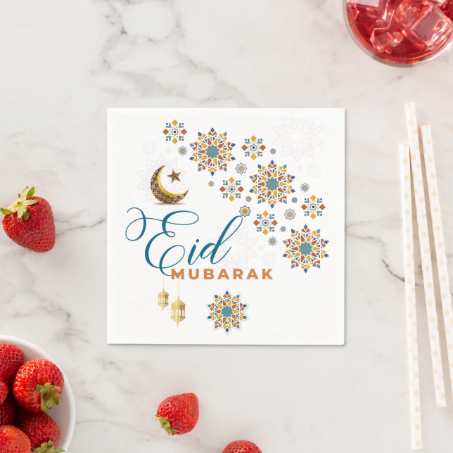 Guardanapo De Papel Elegante Eid Mubarak Caligrafia Lua Estrelas (Insitu)