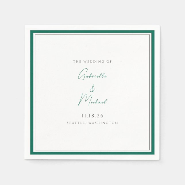 Guardanapo De Papel Elegante Emerald Green Wedding Script Napkins (Frente)