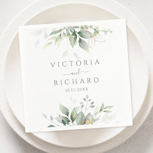 Guardanapo De Papel Elegante Eucalyptus Deixa Casamento Dourado Verde