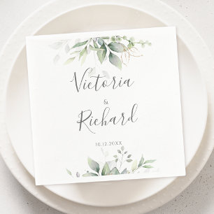 Guardanapo De Papel Elegante Eucalyptus Deixa Casamento Dourado Verde