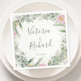 Guardanapo De Papel Elegante Eucalyptus Deixa Casamento Dourado Verde