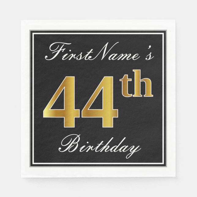 Guardanapo De Papel Elegante, Faux Dourado 44 Birthday + nome personal (Frente)