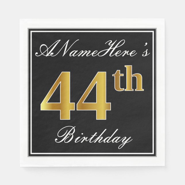 Guardanapo De Papel Elegante, Faux Dourado 44 Birthday + nome personal (Frente)