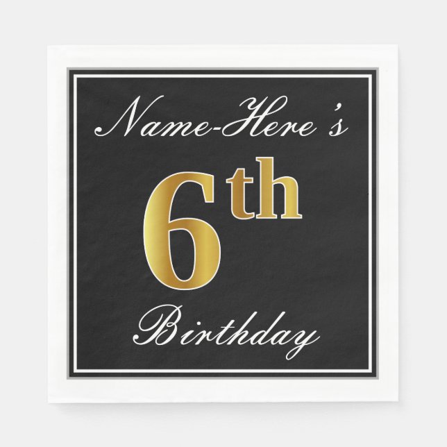 Guardanapo De Papel Elegante, Faux Dourado 6 Birthday + nome personali (Frente)