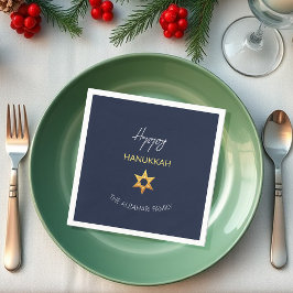 Guardanapo De Papel Elegante Feliz Hanukkah Estrela de Davi Dourada