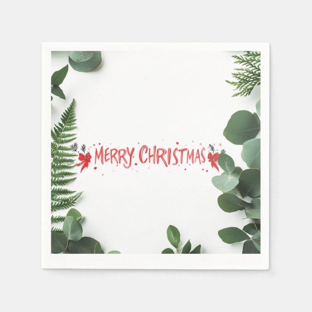 Guardanapo De Papel Elegante "Feliz Natal" Greenery Napkins (Frente)