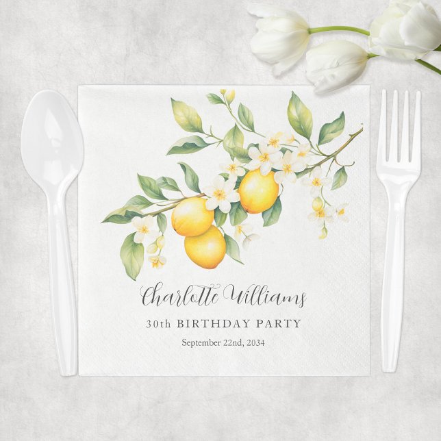 Guardanapo De Papel Elegante Festa de aniversário de Lemon de Aquarela (Elegant Watercolor Lemon Birthday Party Napkins
)