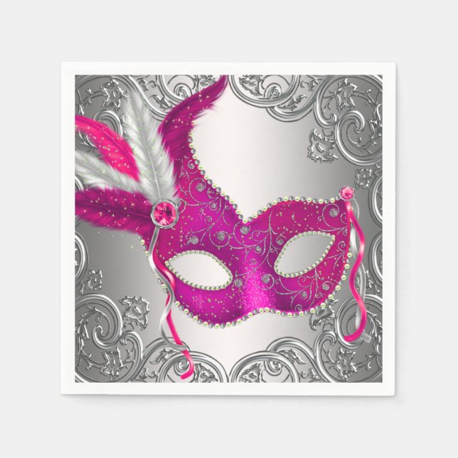 Guardanapo De Papel Elegante festa de máscaras rosa quente (Frente)