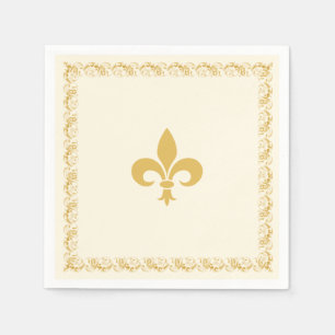 Guardanapo De Papel Elegante Fleur-de-Lis Dourada sobre Marfim