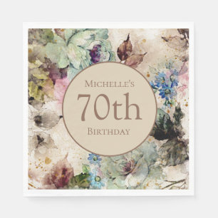 Guardanapo De Papel Elegante Floral Aquarela Aniversário de 70 anos