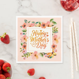 Guardanapo De Papel Elegante Floral Aquarela Feliz Dia das Mães